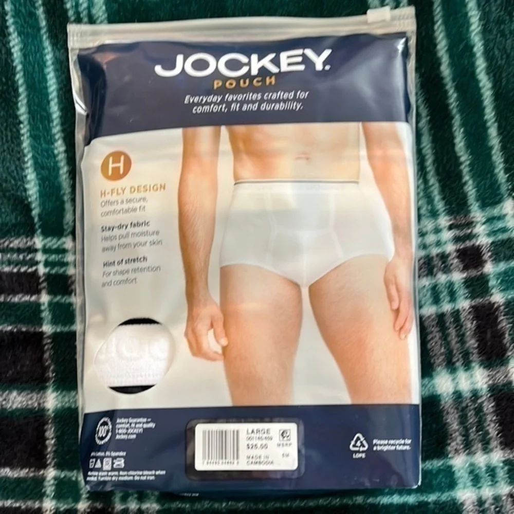 Jockey Men’s Full Rise Briefs, Pouch H-Fly Design, size large!